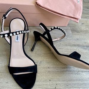 Miu Miu suede and crystal sling back heels